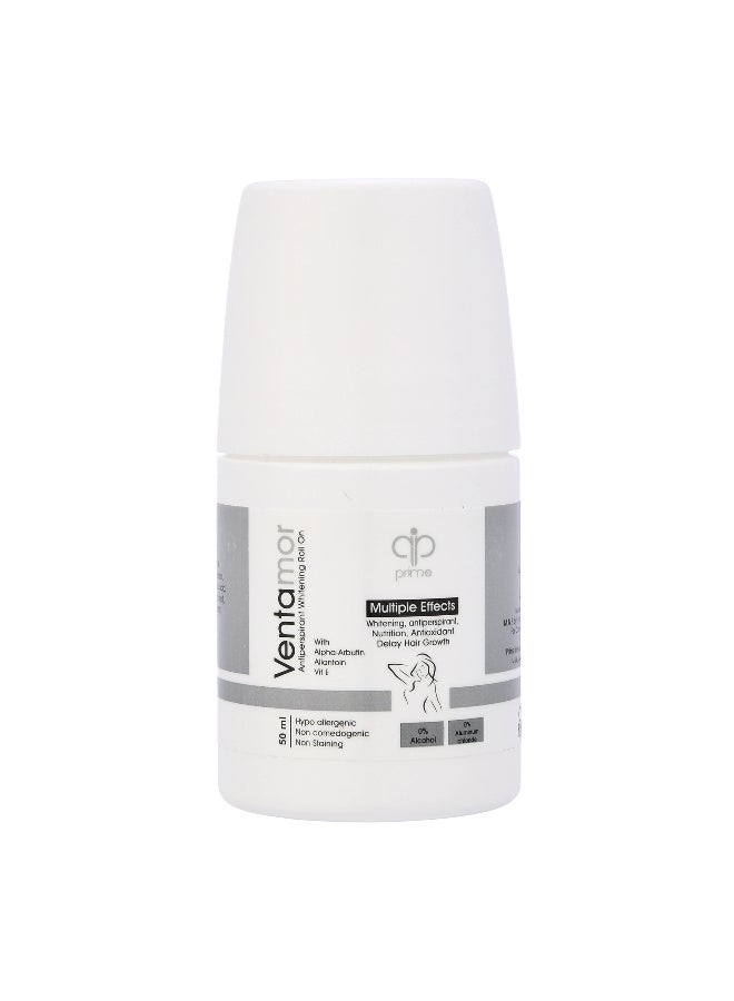 Ventamor Whitening Antiperspirant Roll-On 50 ml with Alpha Arbutin, Allantoin & Vitamin E – 48H Sweat Protection, Brightens Underarms, Hypoallergenic, Alcohol & Aluminum Free - Image 1
